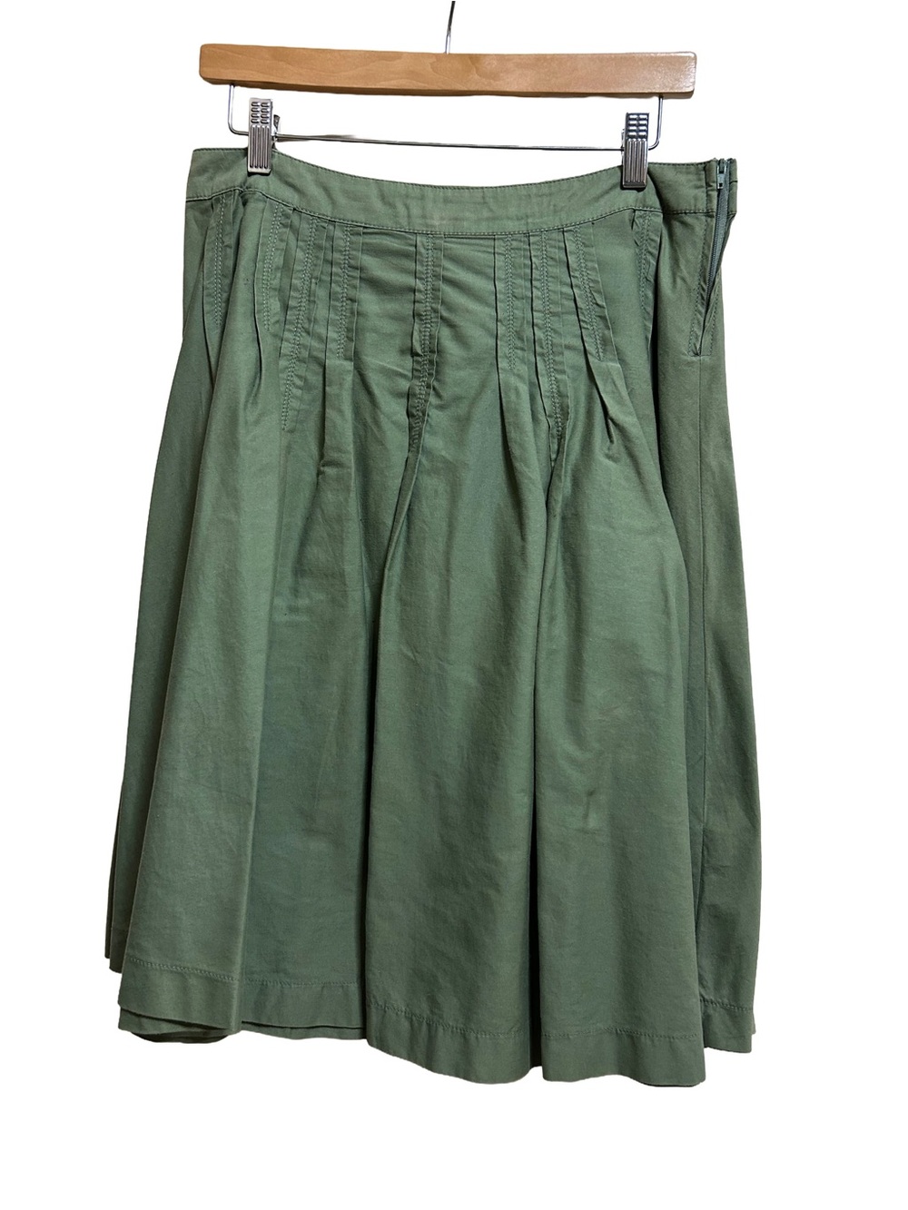 VTG Japanese Brand Index Olive Green Pleated A Line Midi Skirt M